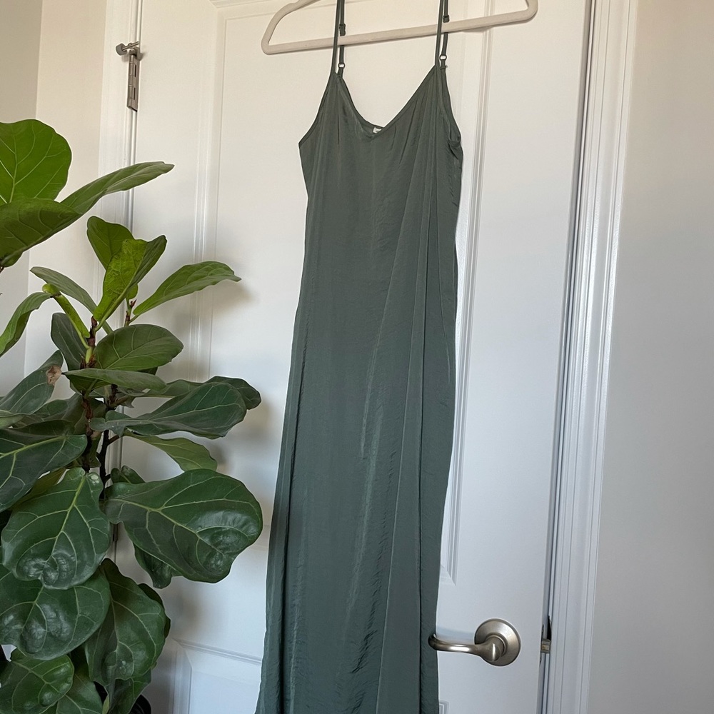 Aerie Olive/sage satin slip dress